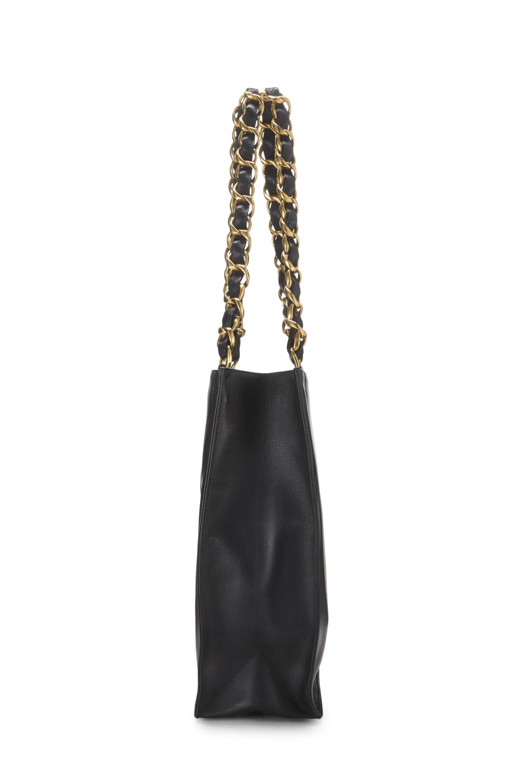 Chanel,  Black Lambskin Flat Chain Handle Tote, Black