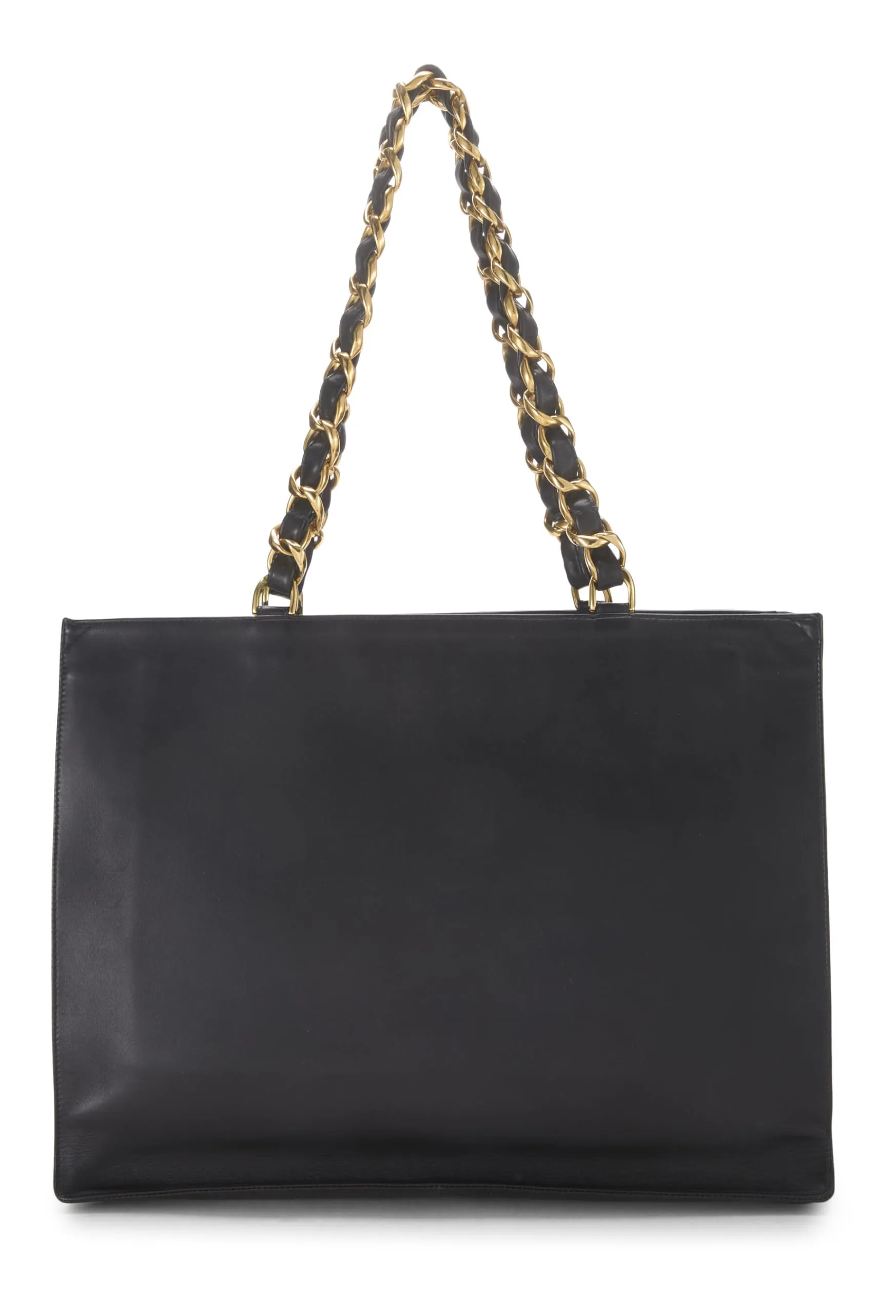 Chanel,  Black Lambskin Flat Chain Handle Tote, Black