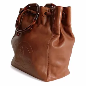 Chanel Chanel bucket style handbag with drawstring in leather and bone - '10s