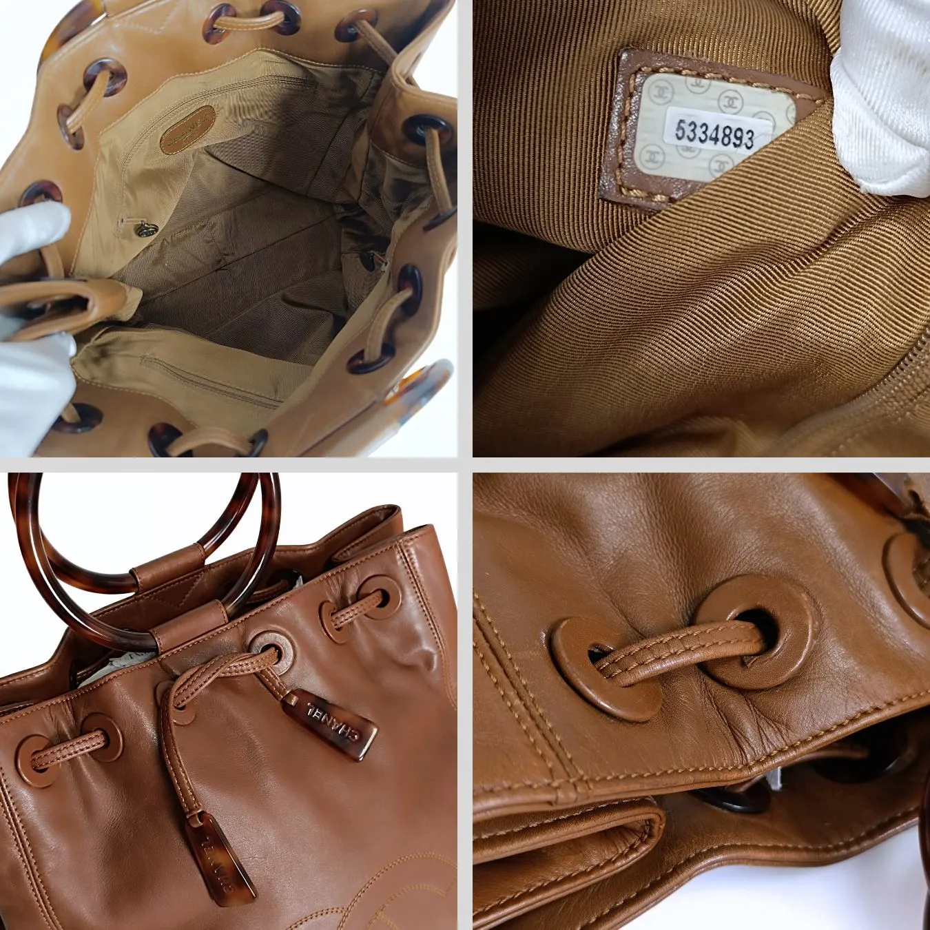 Chanel Chanel bucket style handbag with drawstring in leather and bone - '10s