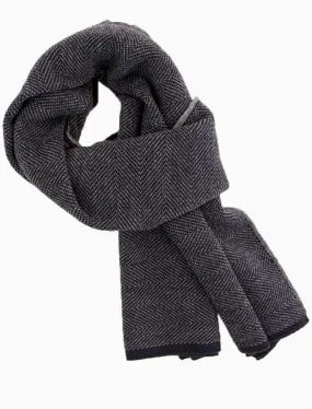 Charcoal & Grey Reversible Herringbone Knitted Wool Scarf