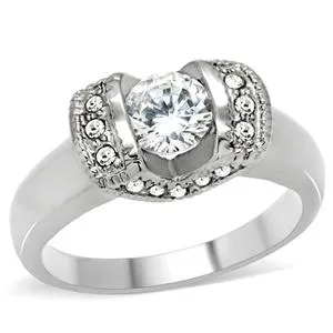 CJ149TK Wholesale Stainless Steel Clear Cubic Zirconia Intricate Overlay Ring