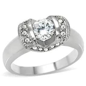 CJ149TK Wholesale Stainless Steel Clear Cubic Zirconia Intricate Overlay Ring