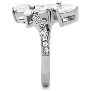 CJ151TK Wholesale Stainless Steel Clear Cubic Zirconia Floral Cluster Ring