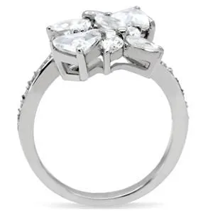 CJ151TK Wholesale Stainless Steel Clear Cubic Zirconia Floral Cluster Ring