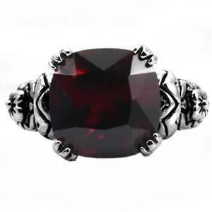 CJ7703OS Wholesale - Stainless Steel Ornate Cushion Garnet CZ Cocktail Ring