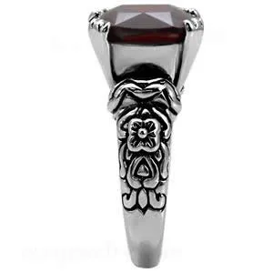 CJ7703OS Wholesale - Stainless Steel Ornate Cushion Garnet CZ Cocktail Ring