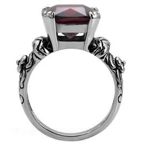 CJ7703OS Wholesale - Stainless Steel Ornate Cushion Garnet CZ Cocktail Ring