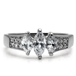 CJ7751OS Wholesale Stainless Steel Marquise Cubic Zirconia Past, Present & Future Engagement Ring