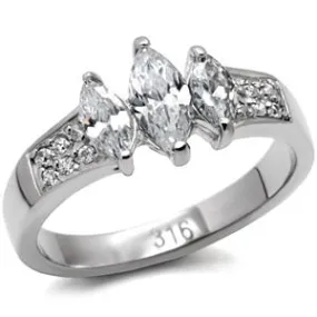CJ7751OS Wholesale Stainless Steel Marquise Cubic Zirconia Past, Present & Future Engagement Ring