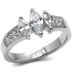 CJ7751OS Wholesale Stainless Steel Marquise Cubic Zirconia Past, Present & Future Engagement Ring