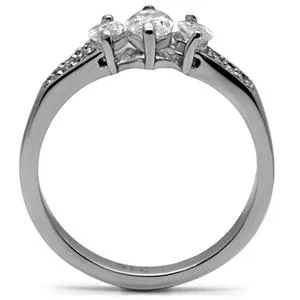 CJ7751OS Wholesale Stainless Steel Marquise Cubic Zirconia Past, Present & Future Engagement Ring
