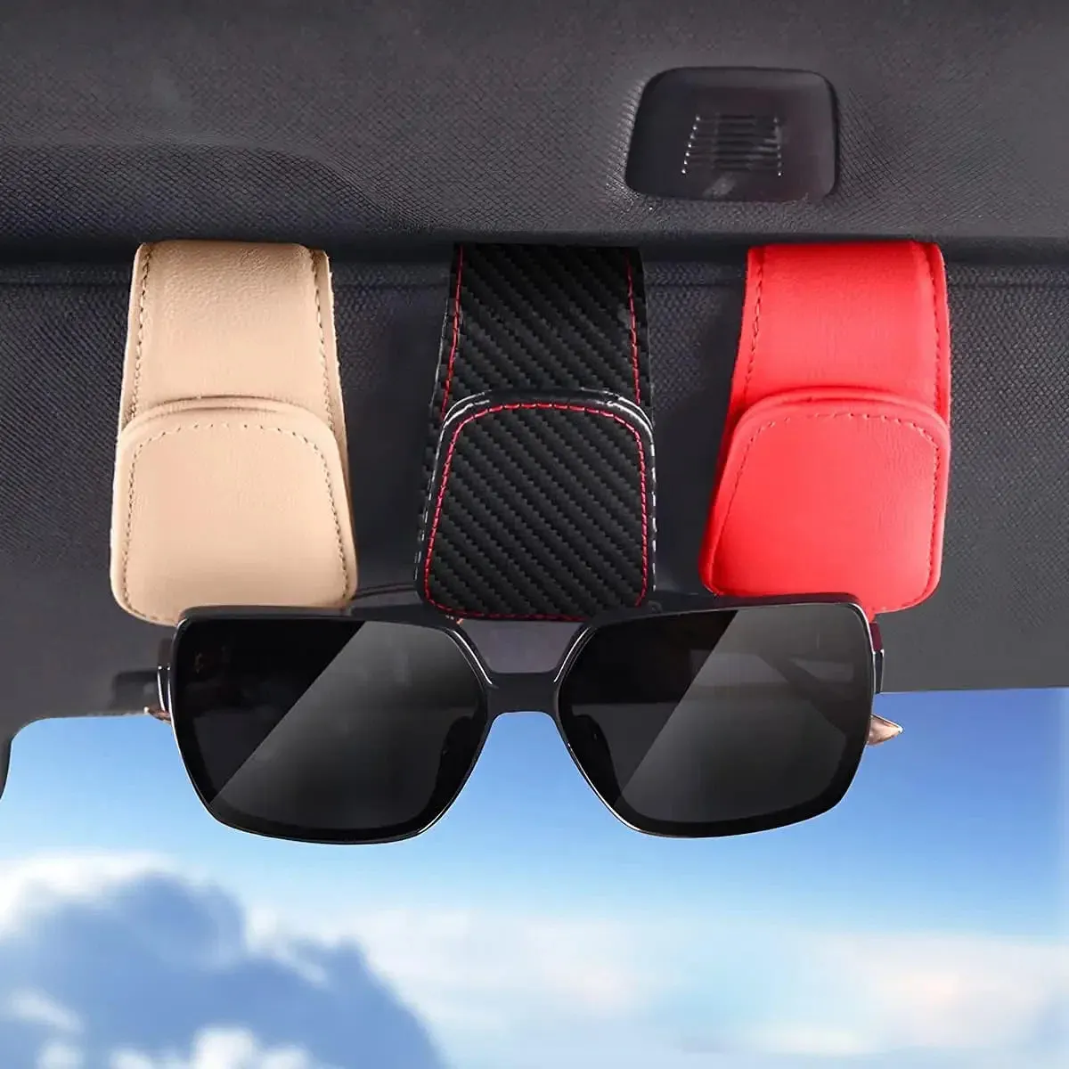 Color Name: Brown - Sunglasses Holders for Car Sun Visor, Leather
