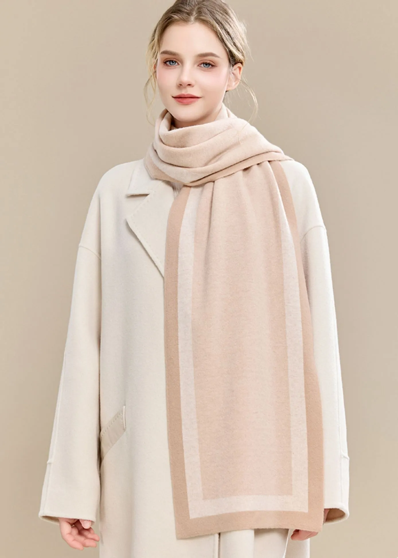 Colorblock Border Wool Long Scarf