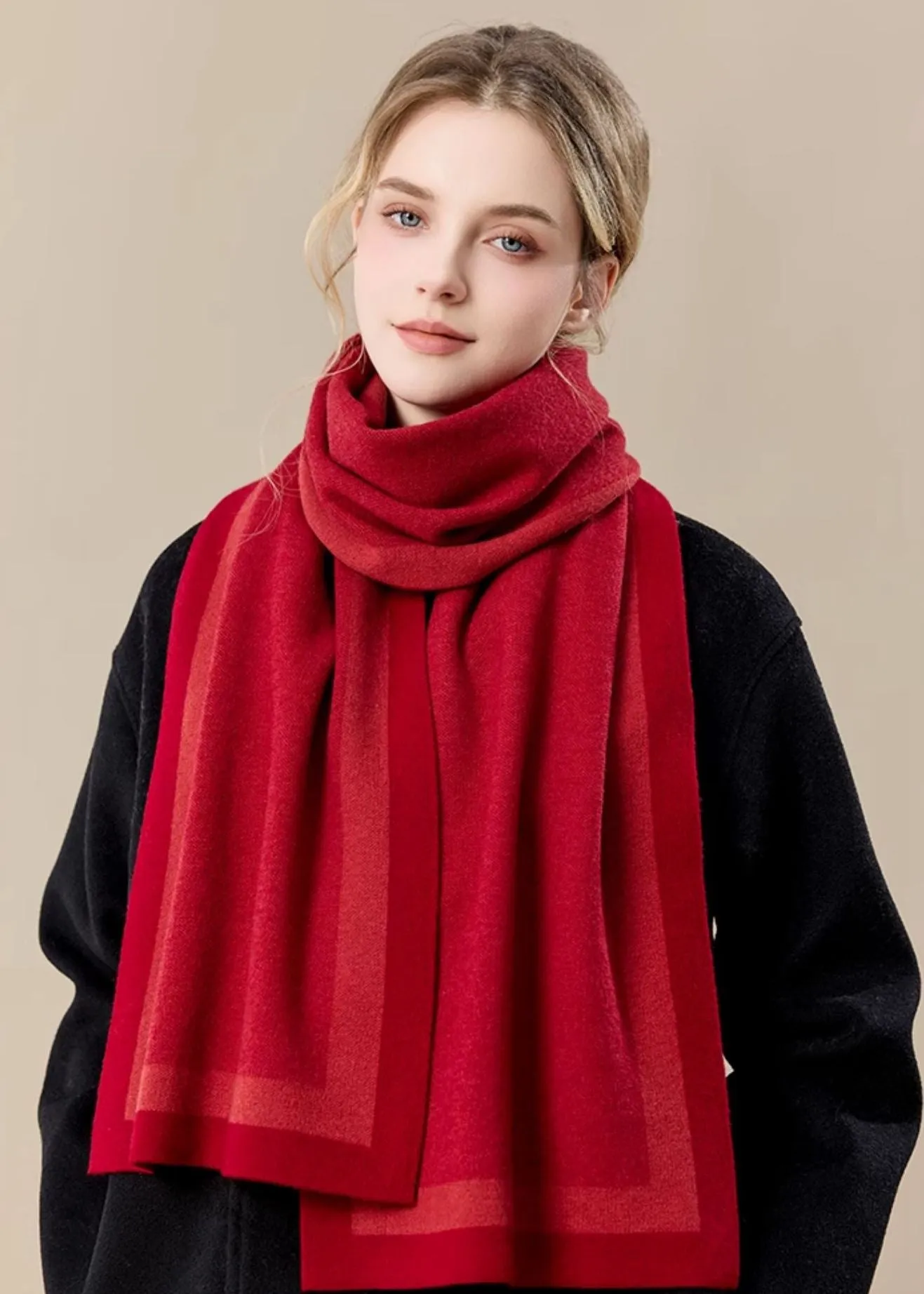Colorblock Border Wool Long Scarf