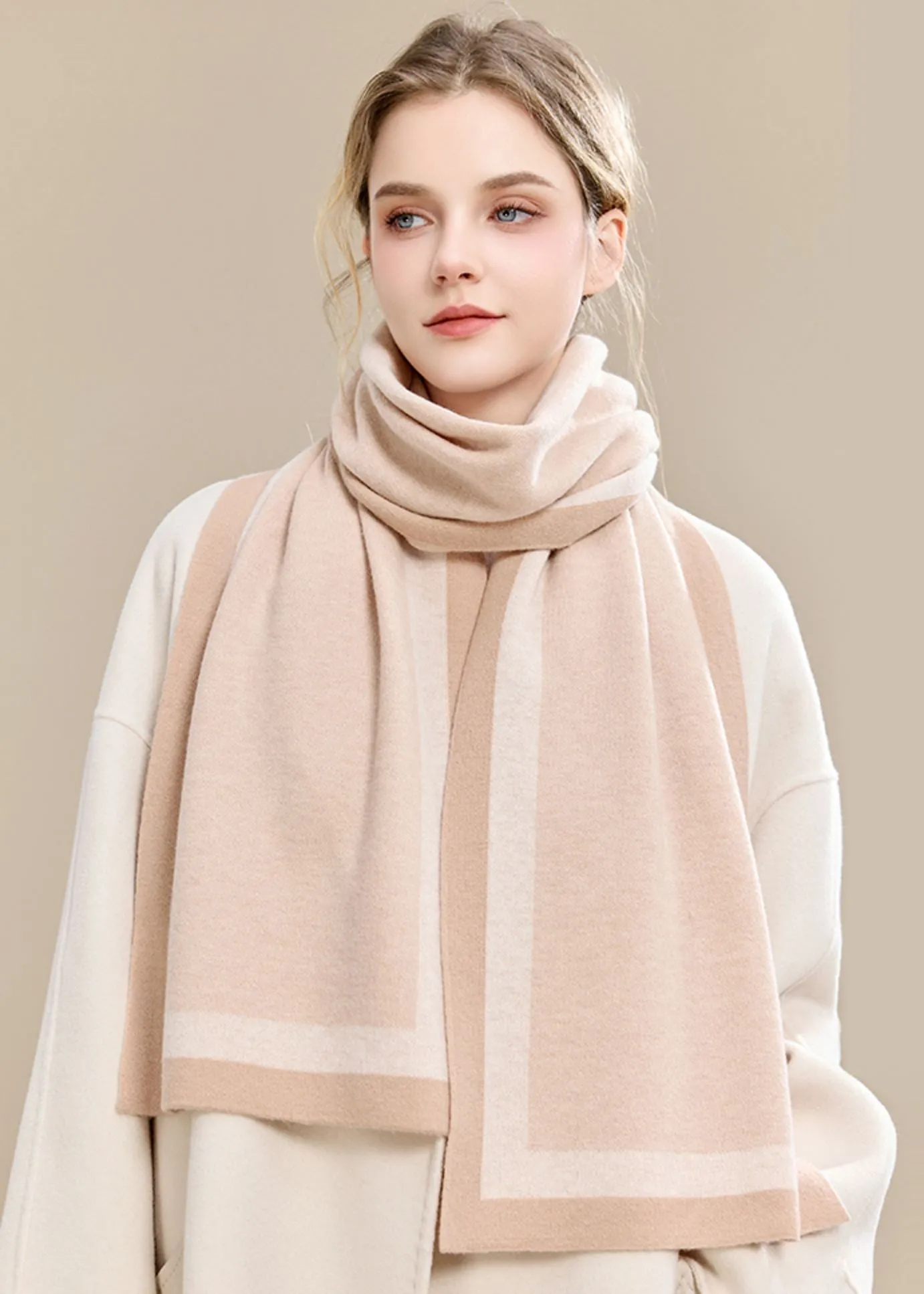 Colorblock Border Wool Long Scarf