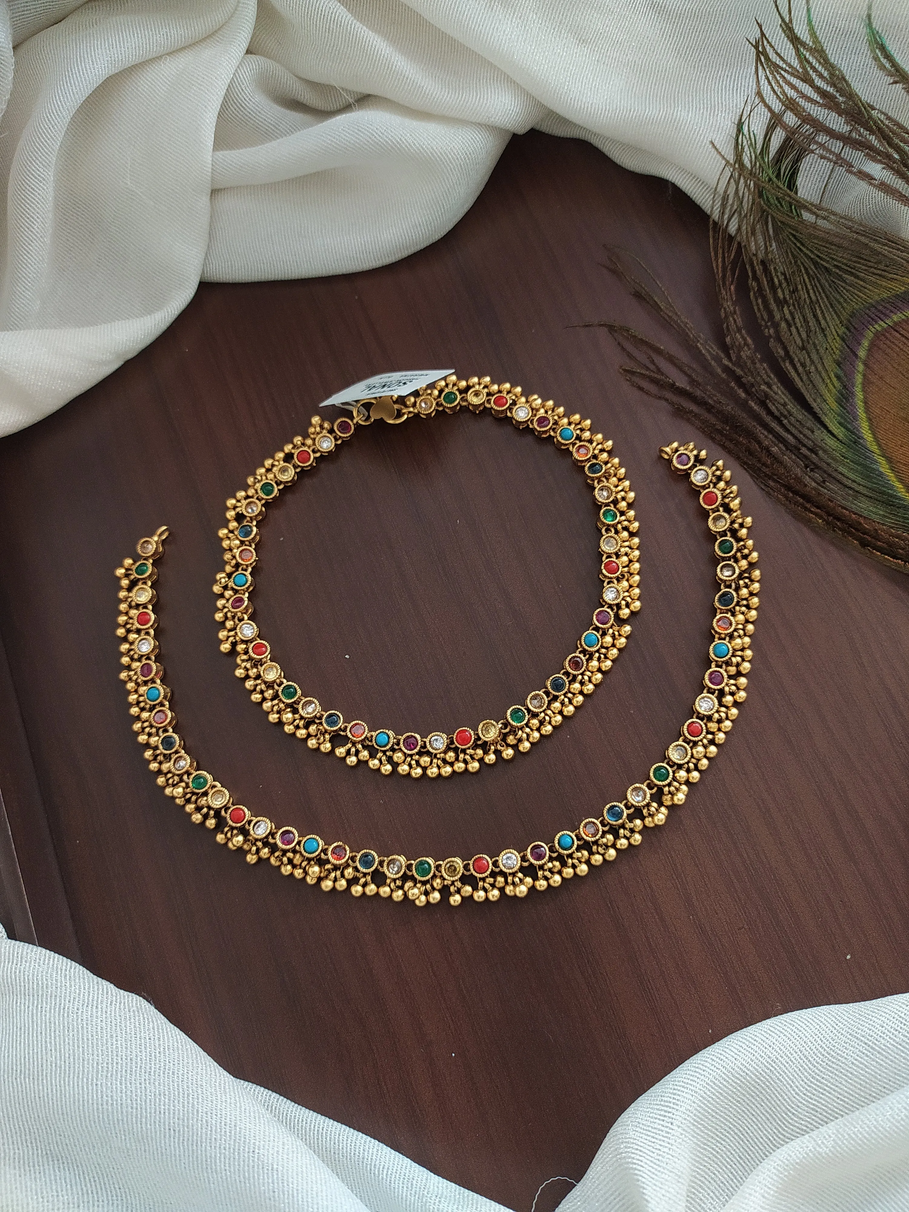 Colorful Floral Anklets With Beautiful Pearls