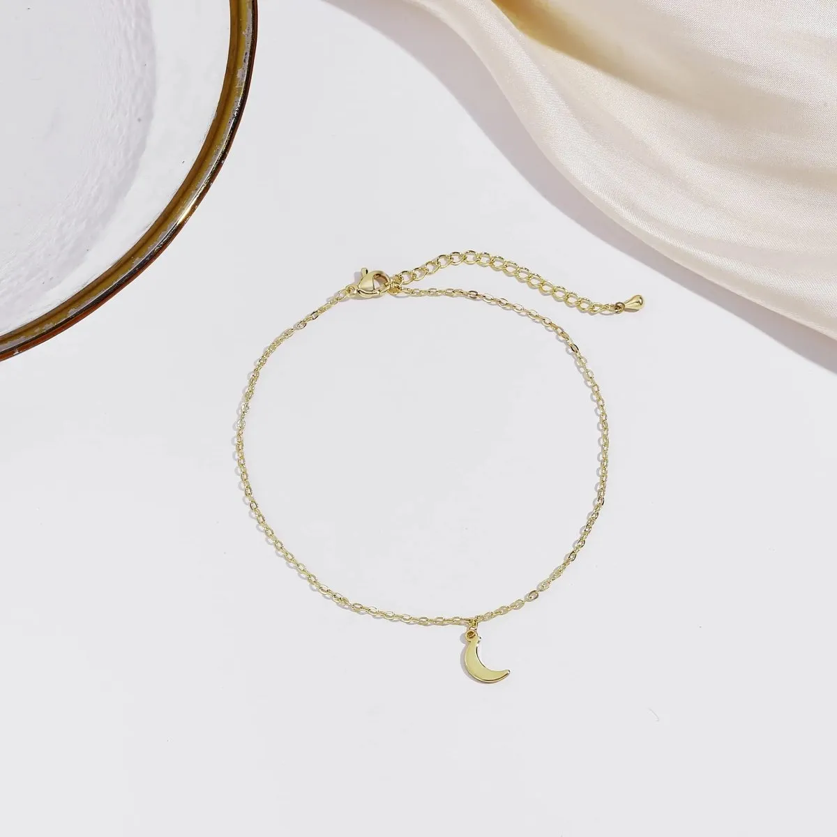 Dainty Gold Moon Anklet