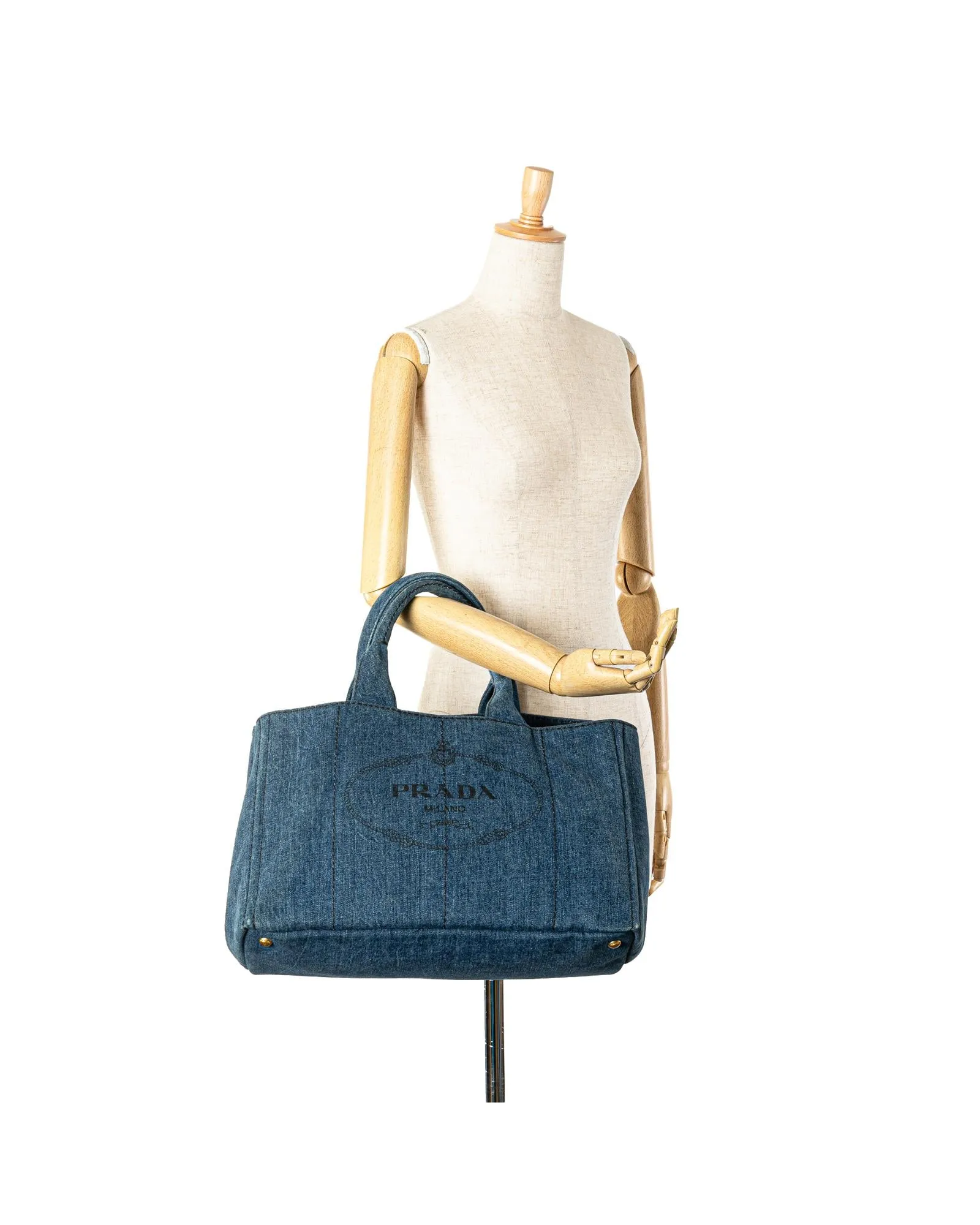 Denim Logo Satchel with Rolled Handles and Interior Pockets
