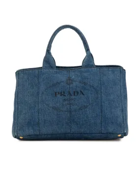 Denim Logo Satchel with Rolled Handles and Interior Pockets