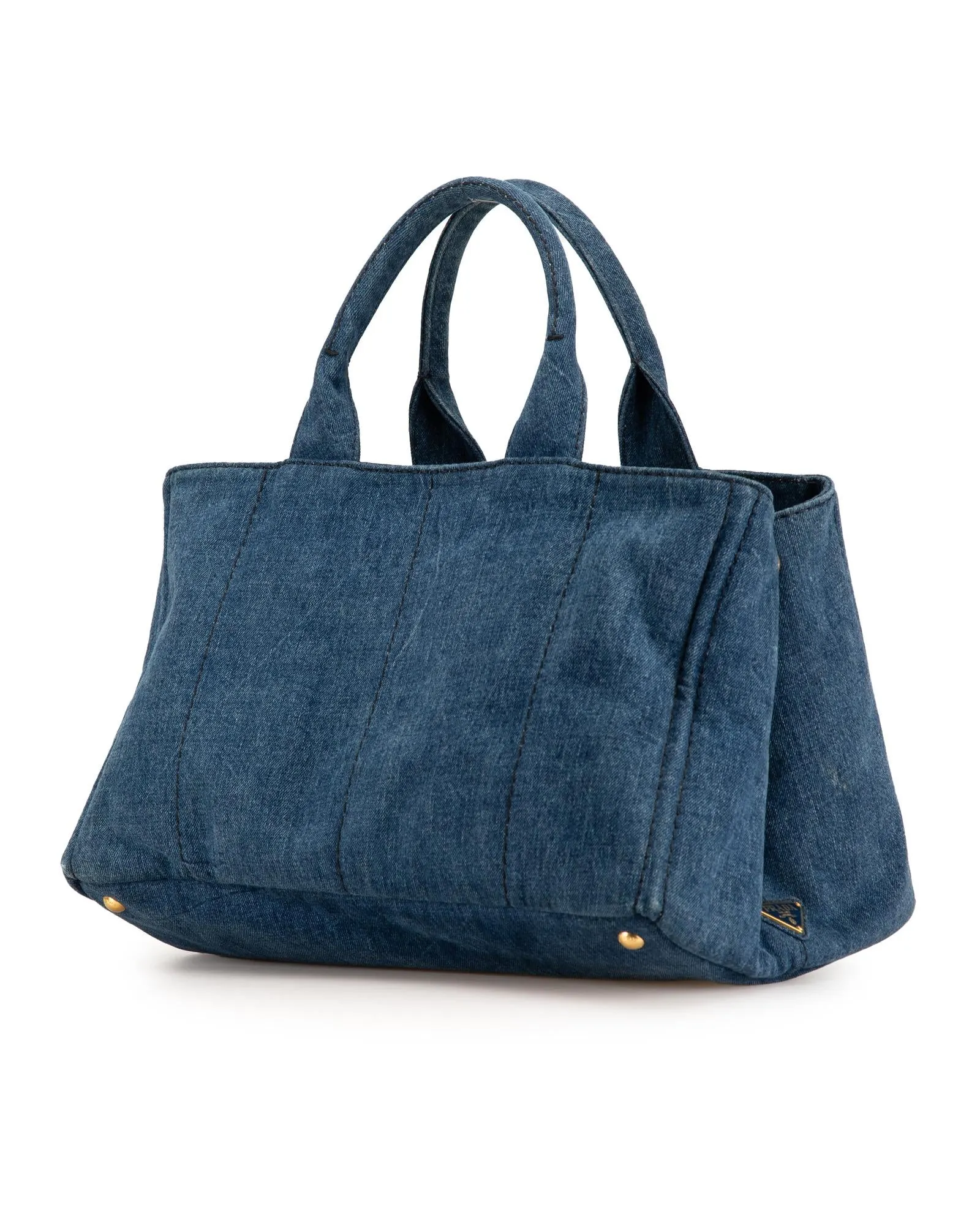Denim Logo Satchel with Rolled Handles and Interior Pockets