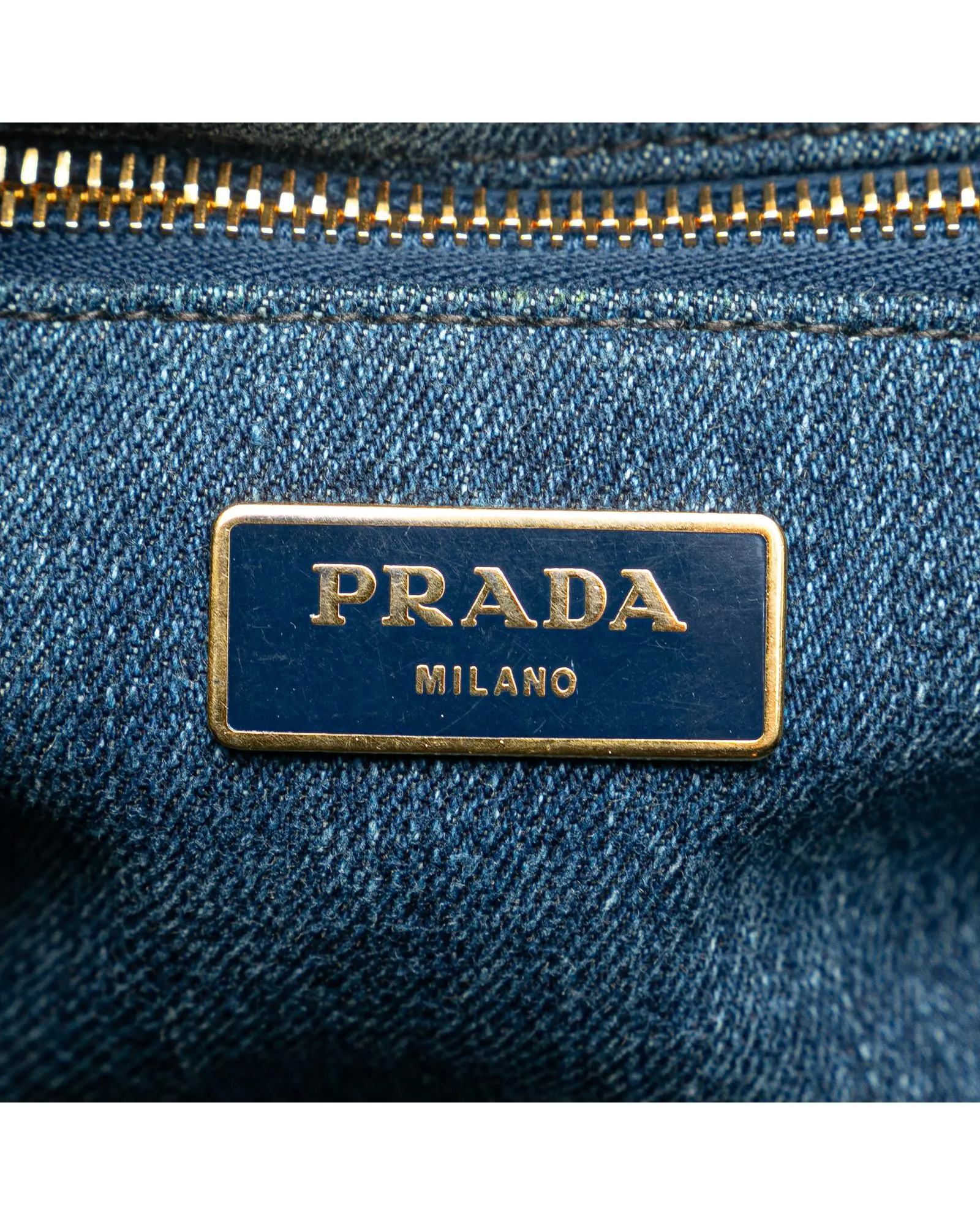 Denim Logo Satchel with Rolled Handles and Interior Pockets