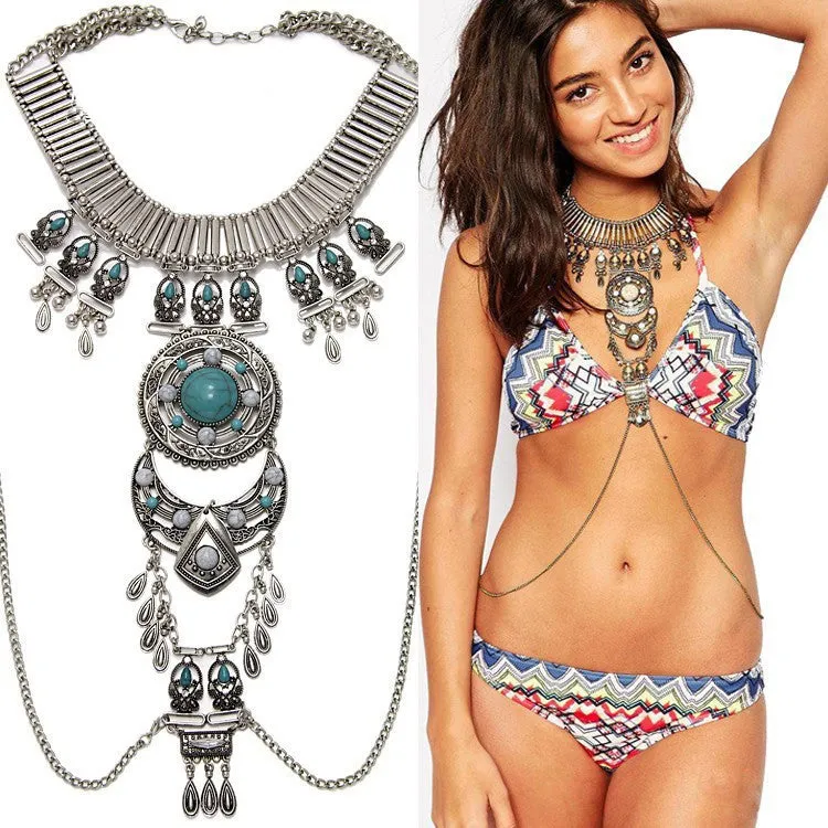 Fashion Body Chain Maix Necklace Vintage Beads Boho Collar Necklace Handmade Multilayer Statement Necklaces & Pendants Women