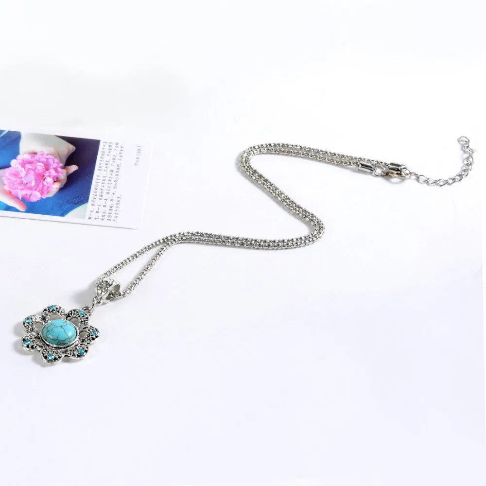 Fashion Tibetan Silver Turquoise Pendant Necklace Chain Boho Bohemian Chic For Valentine's Day