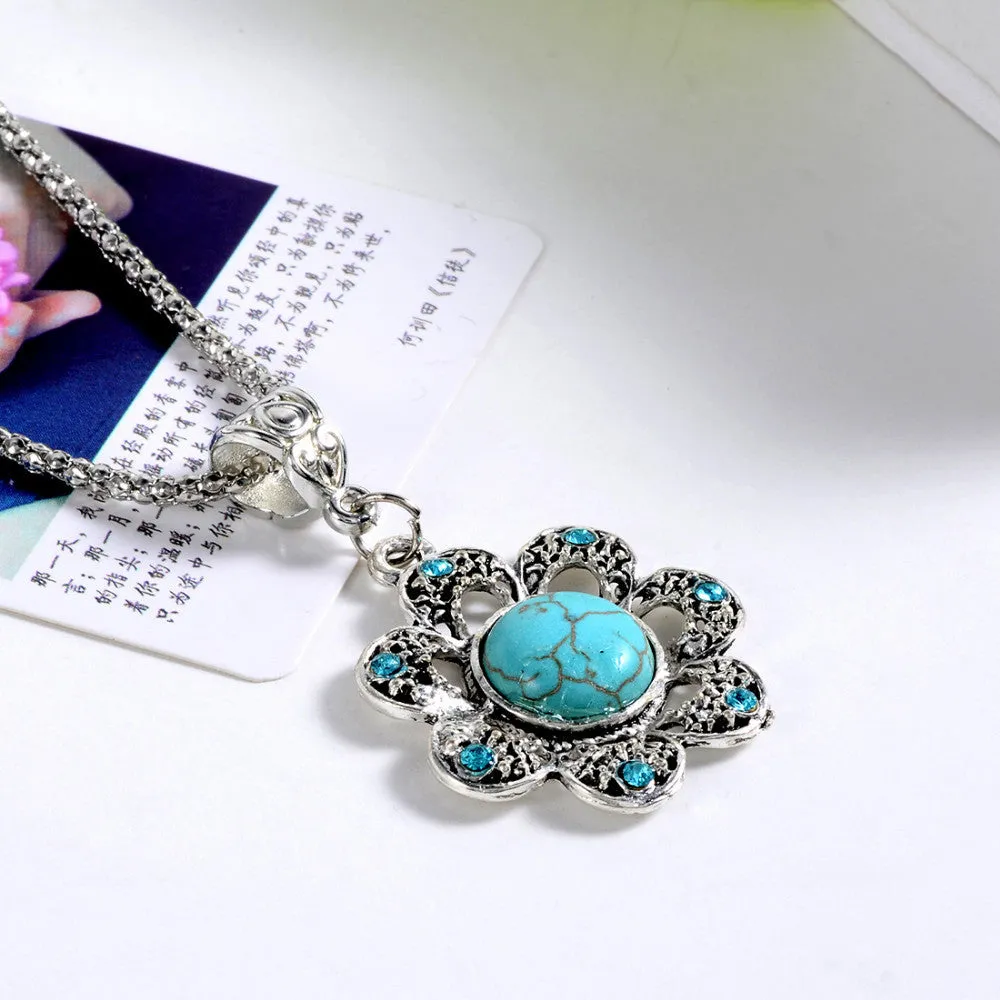 Fashion Tibetan Silver Turquoise Pendant Necklace Chain Boho Bohemian Chic For Valentine's Day