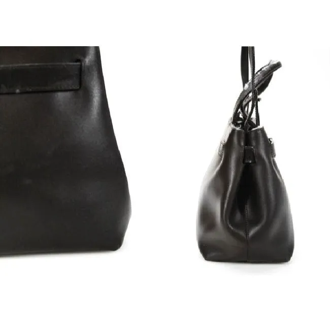 Furla, two handle, two-way style- cross body, shoulder or satchel style bag in a dark brown leather with chrome hardware