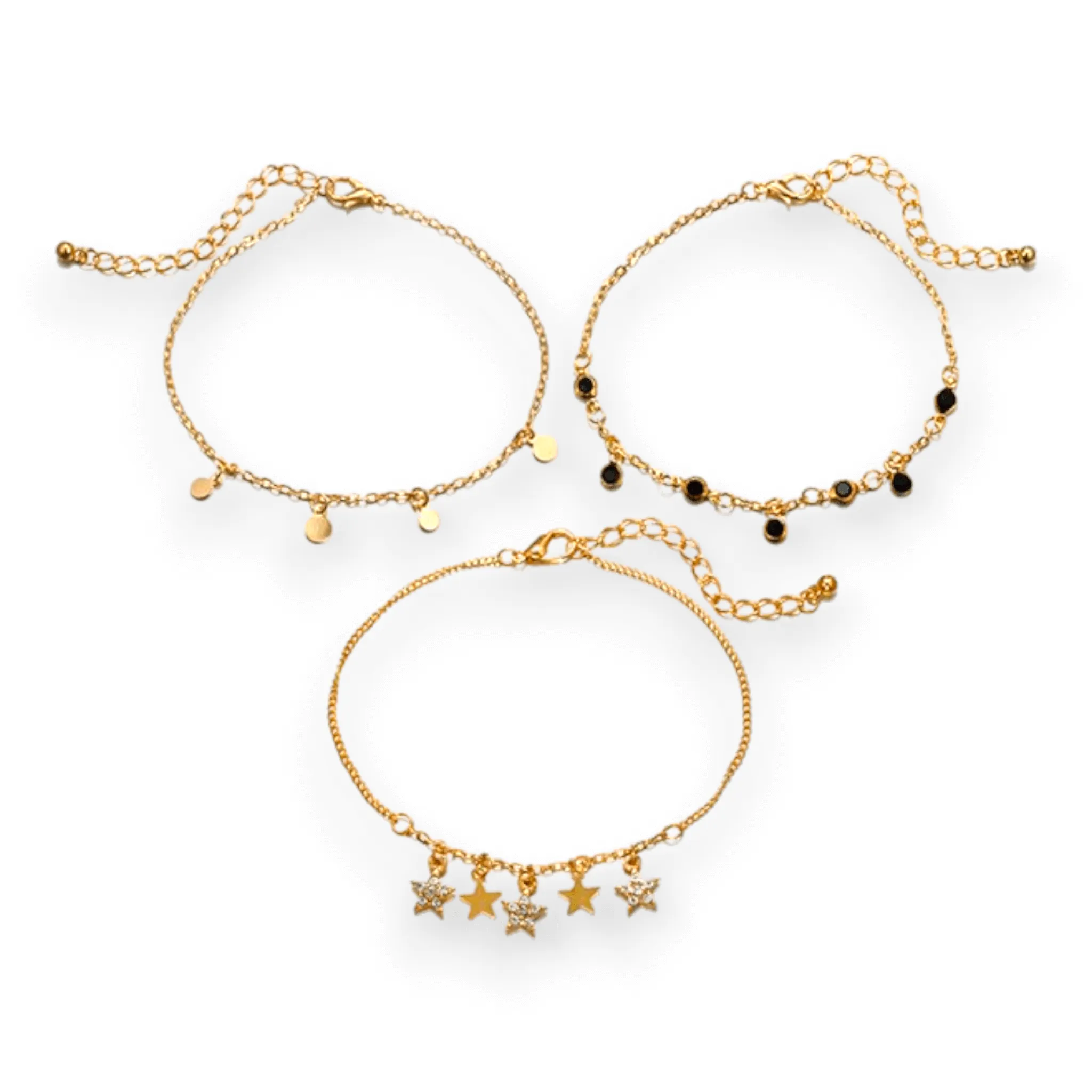 Gold Charming Trio Anklets for Stylish Layering