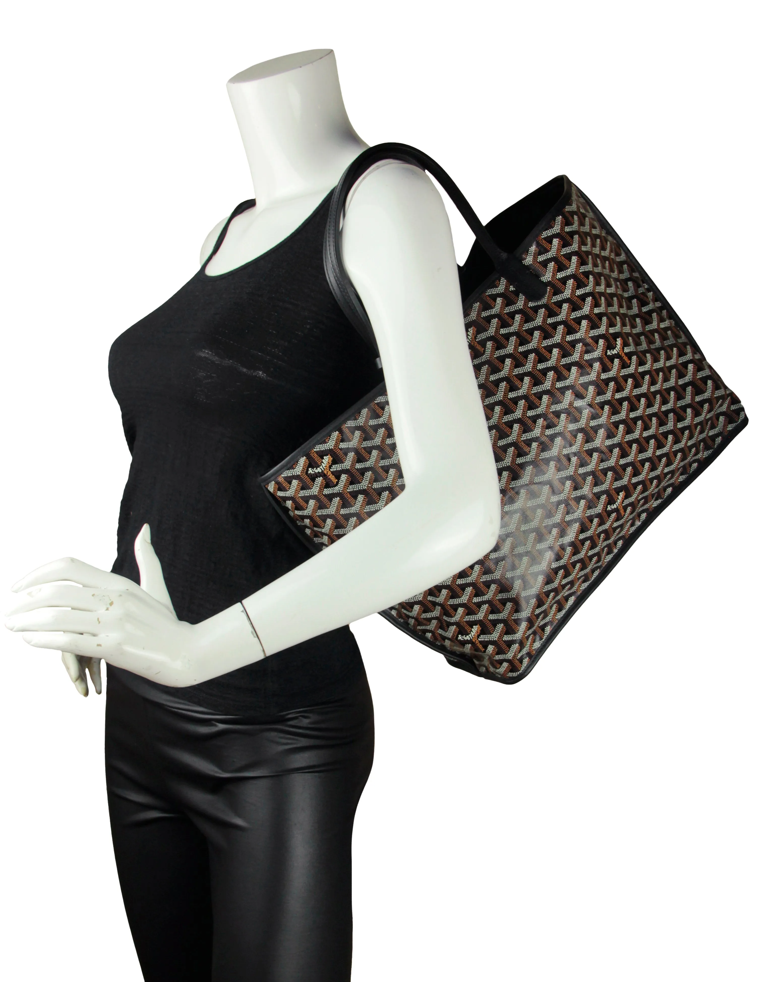Goyard Black Canvas/ Leather Goyardine Reversible Anjou PM Tote Bag