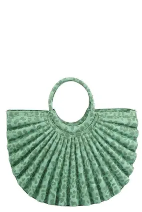 Green Leopard Printed Pleated Half Moon Satchel