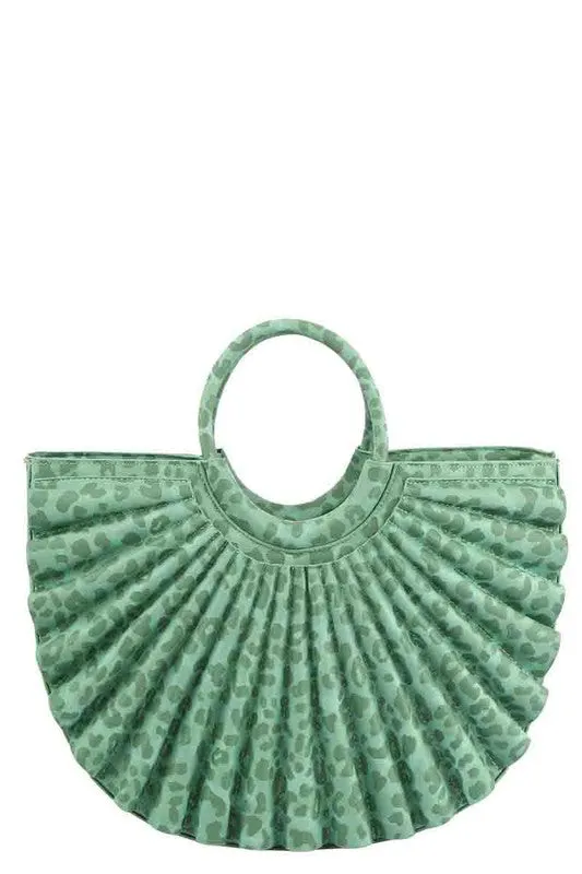Green Leopard Printed Pleated Half Moon Satchel