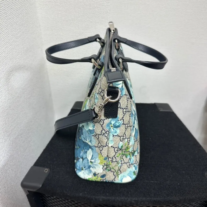 Gucci GG Supreme Blooms Reversible Tote,Blue,Canvas