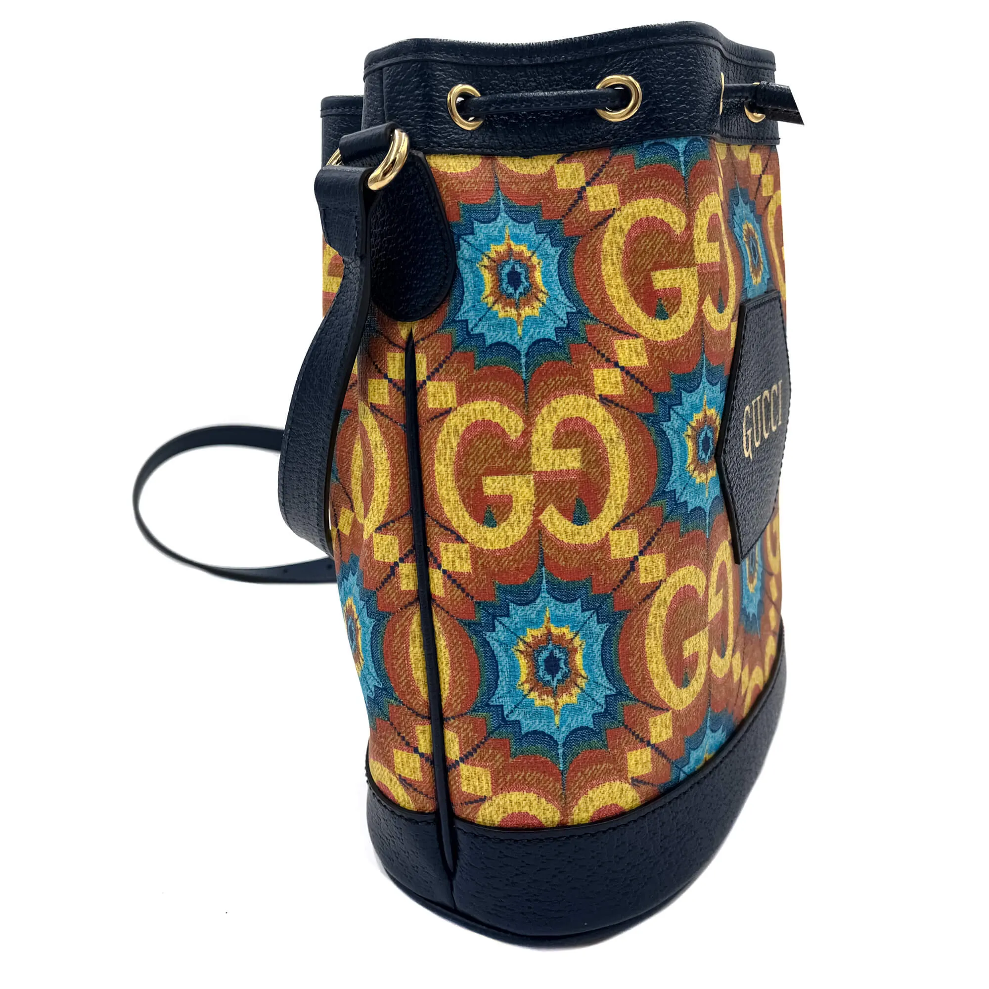 Gucci Kaleidoscope 100 Leather Canvas Bucket Bag