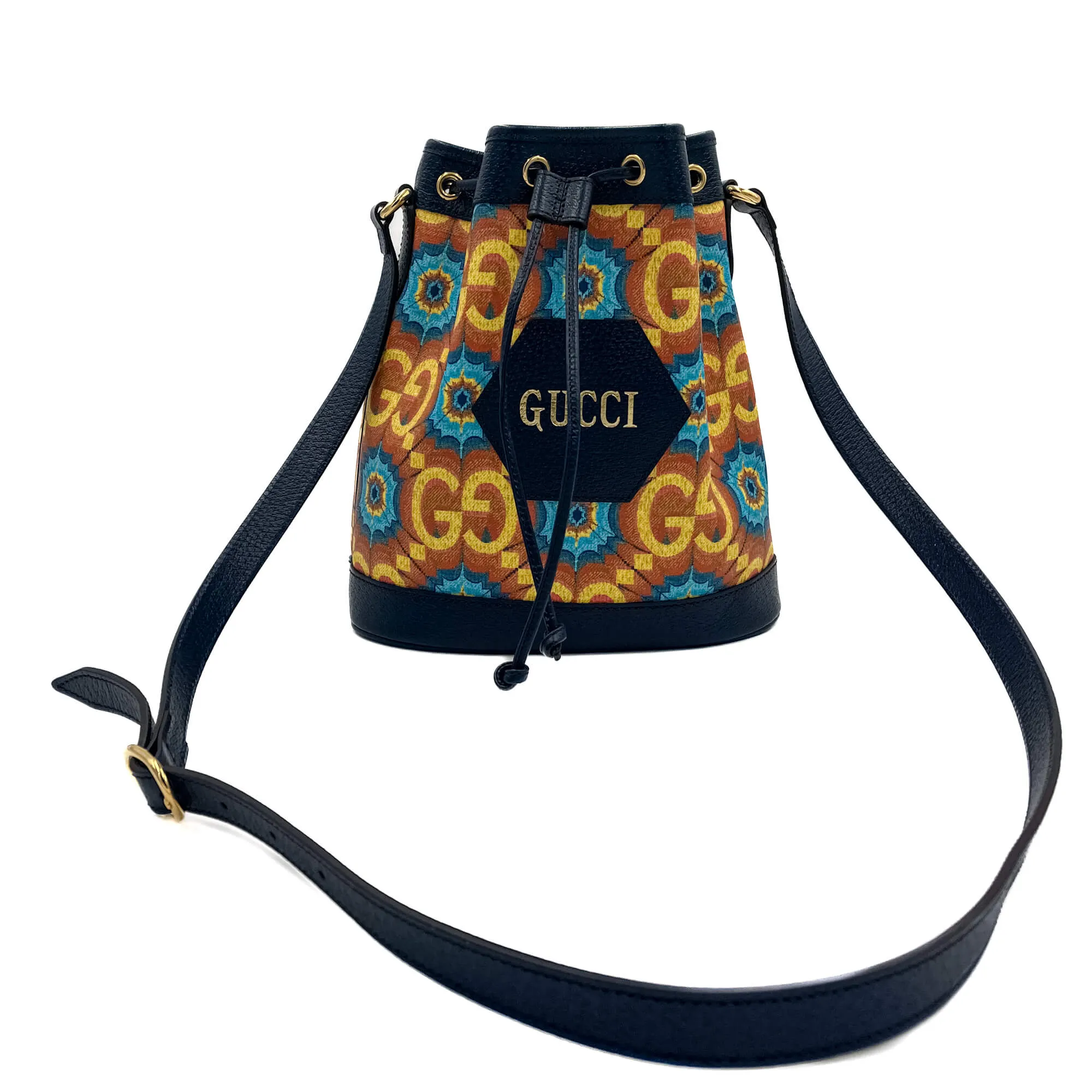 Gucci Kaleidoscope 100 Leather Canvas Bucket Bag