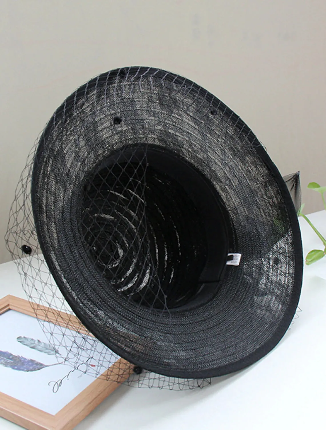 Hats Headwear Tulle Bucket Straw Hat Ladies Day Vintage Style Elegant Lace With Feather Lace Headpiece Headwear