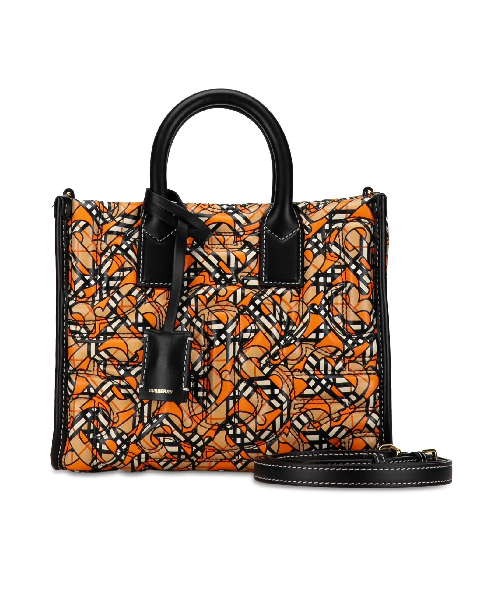 Heritage Check Leather Satchel with TB Monogram Detail