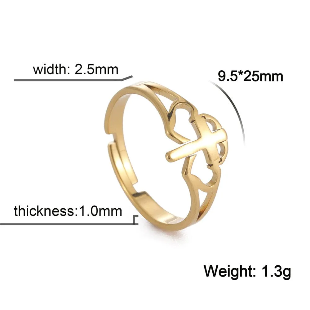Intricate Adjustable Christian Cross Ring
