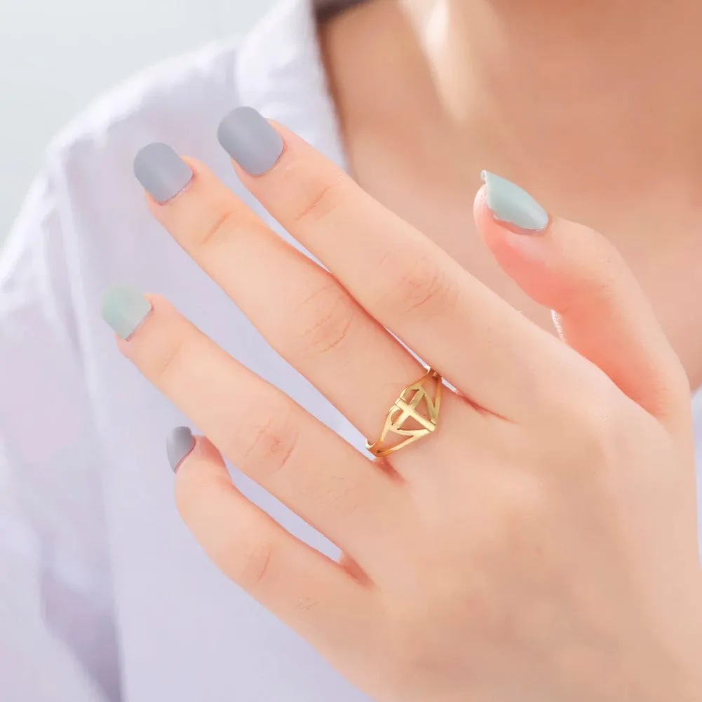 Intricate Adjustable Christian Cross Ring