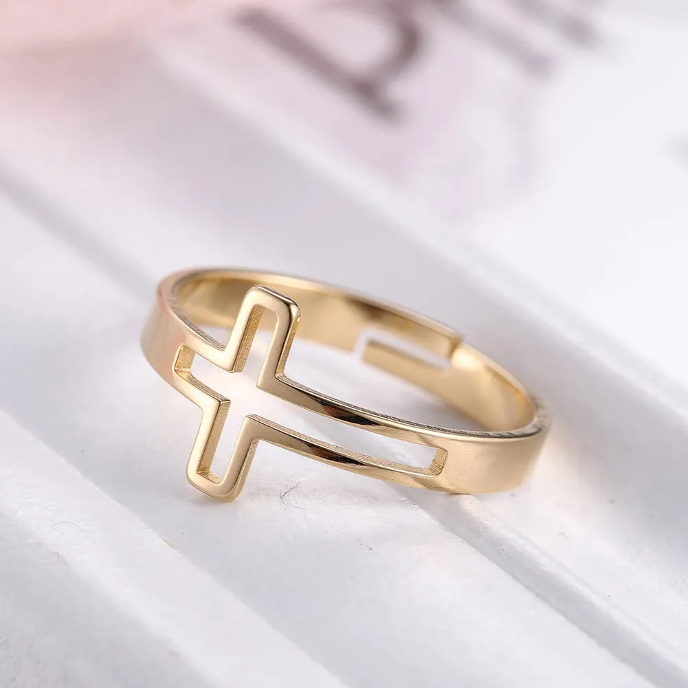 Intricate Adjustable Christian Cross Ring