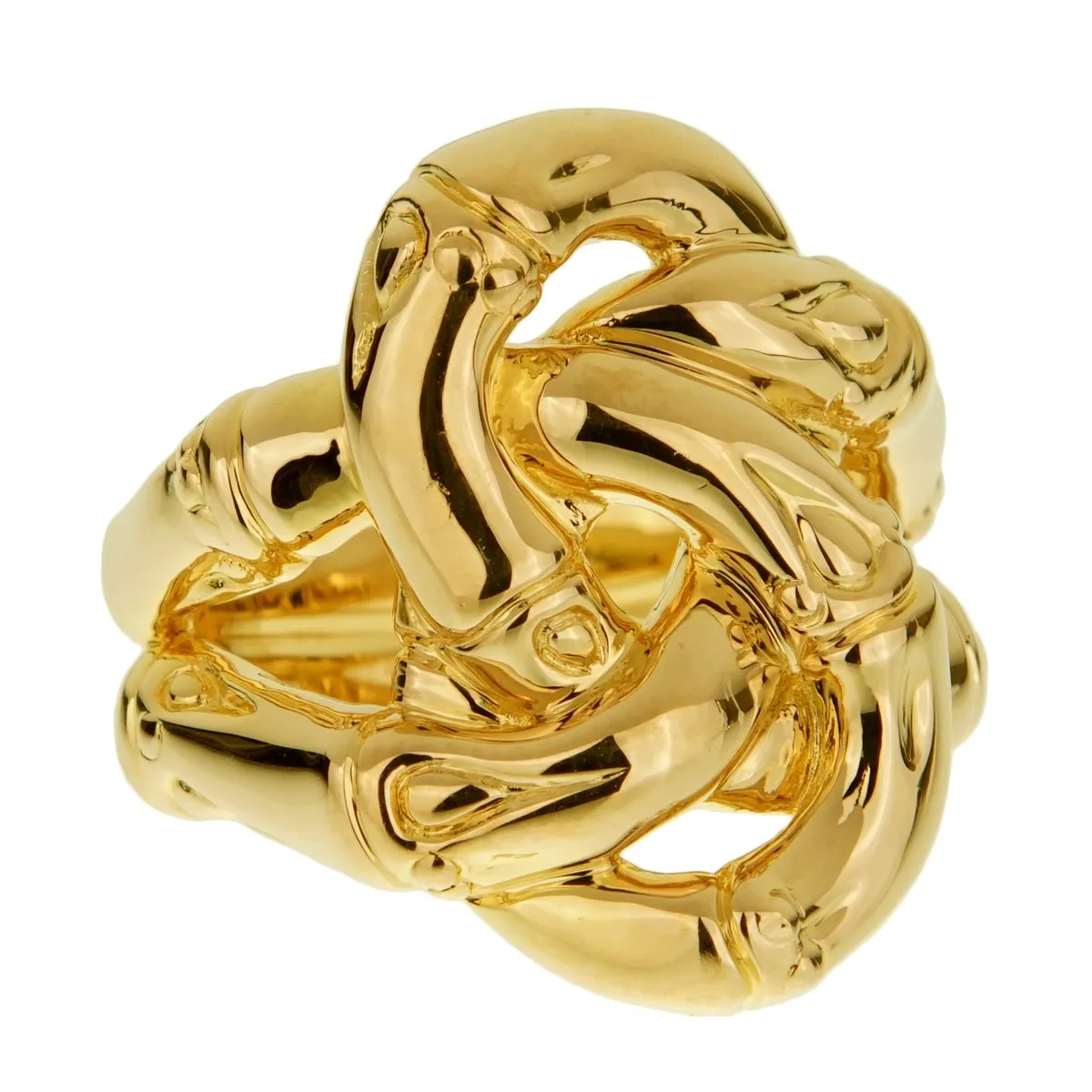John Hardy Double Bamboo Yellow Gold Ladies Ring Sz 7