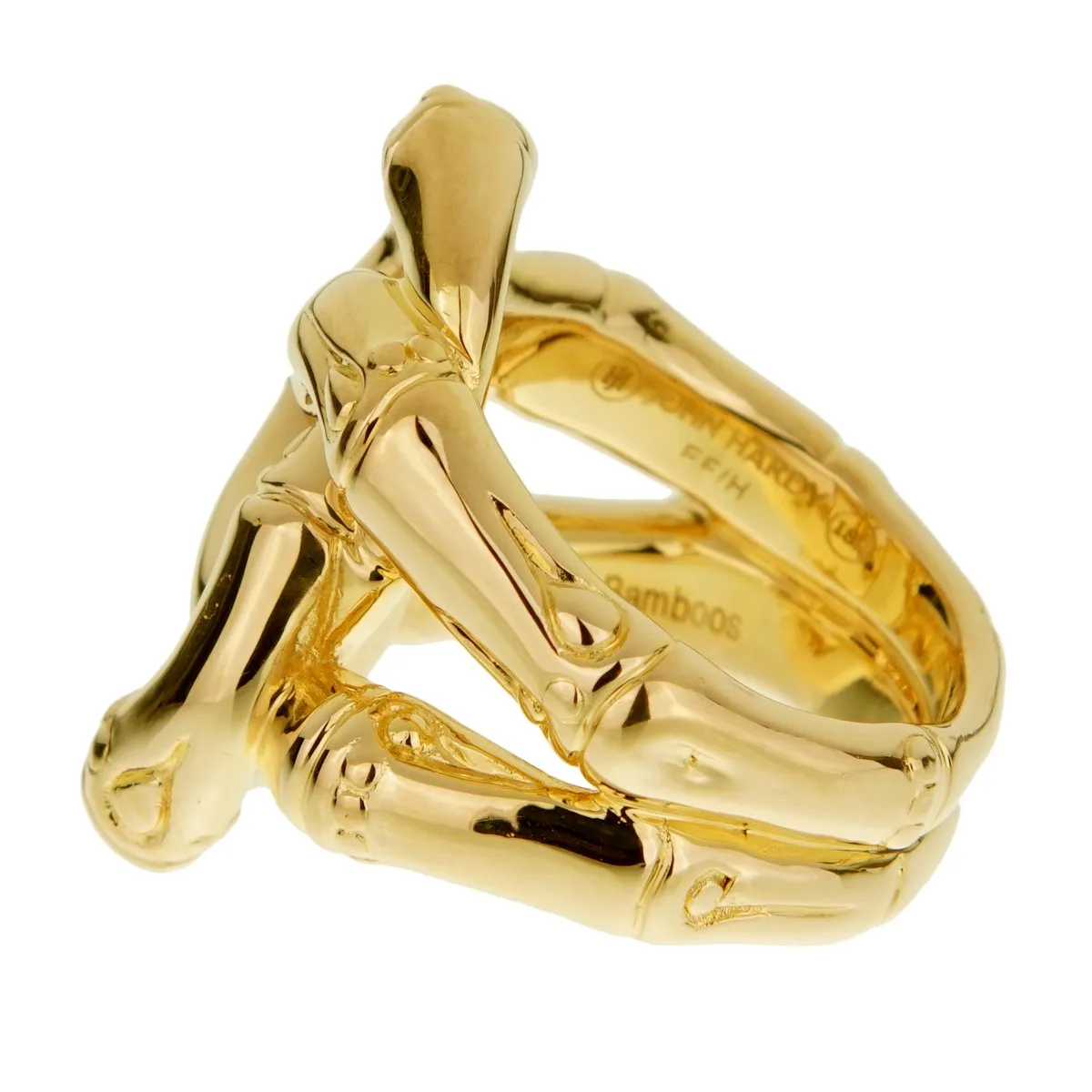 John Hardy Double Bamboo Yellow Gold Ladies Ring Sz 7
