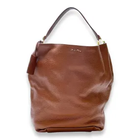 Logo Bucket Bag Brown in Calfskin, Gold hardware