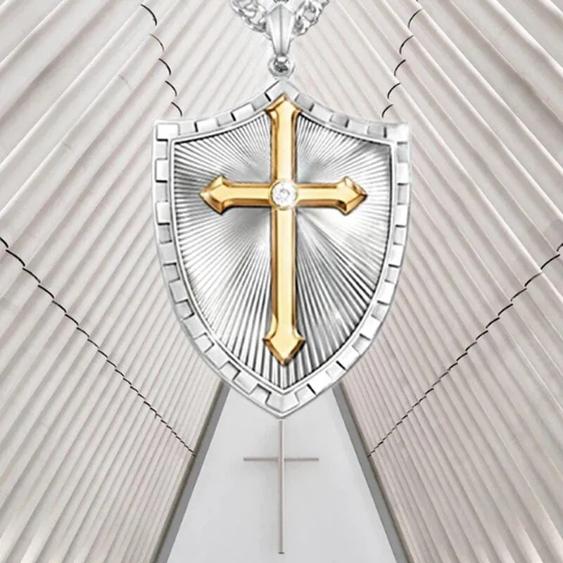 Men's Christian Necklace <br> Cross and Shield