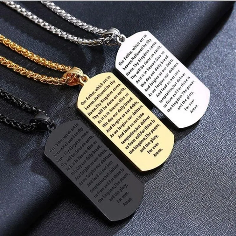 Men's Christian Necklace <br> Our Father Dog Tag