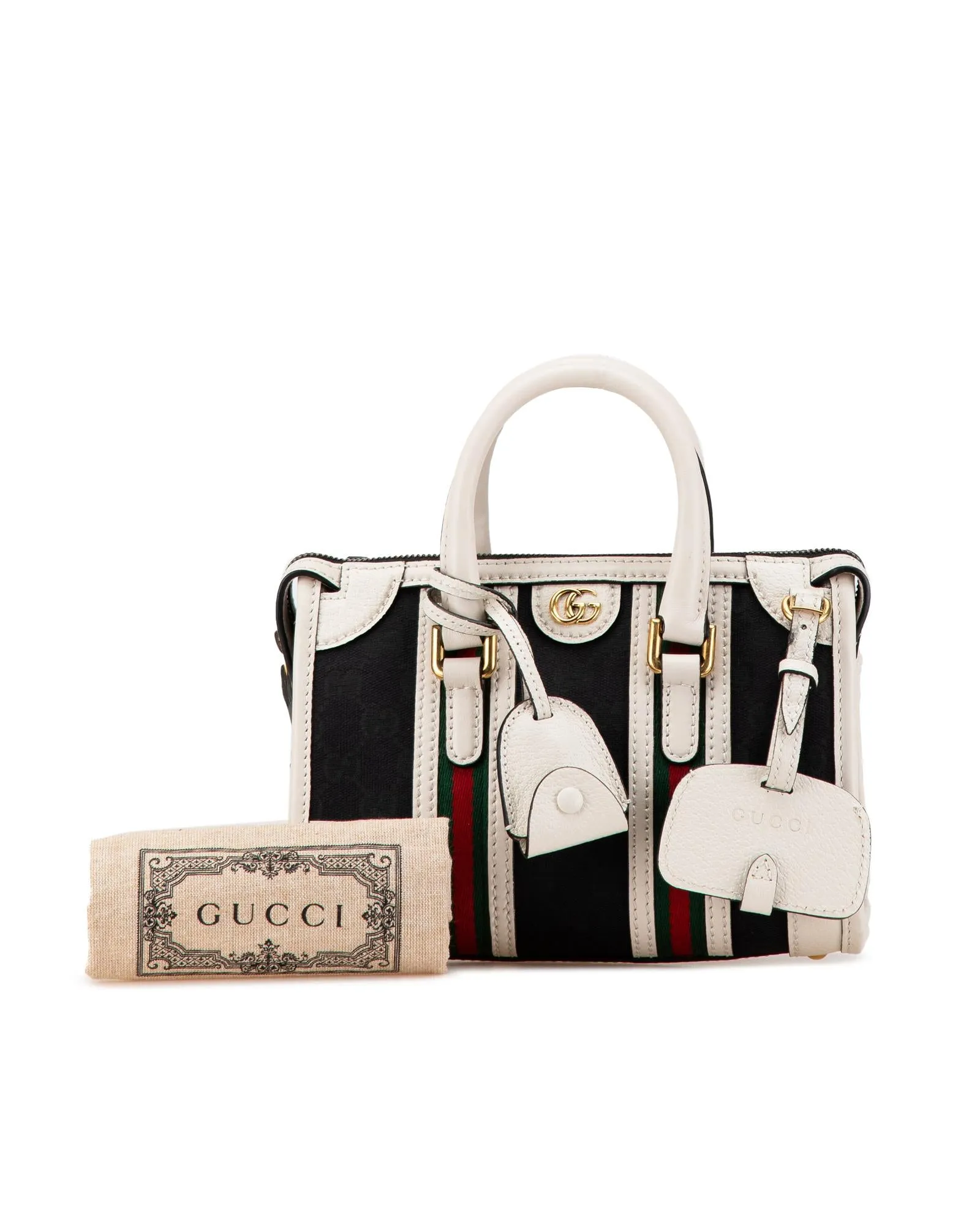 Mini GG Canvas Bauletto Satchel with Leather Trim and Rolled Handles