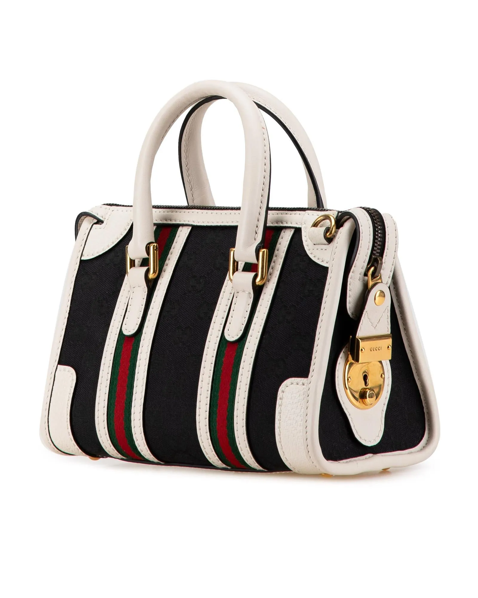 Mini GG Canvas Bauletto Satchel with Leather Trim and Rolled Handles