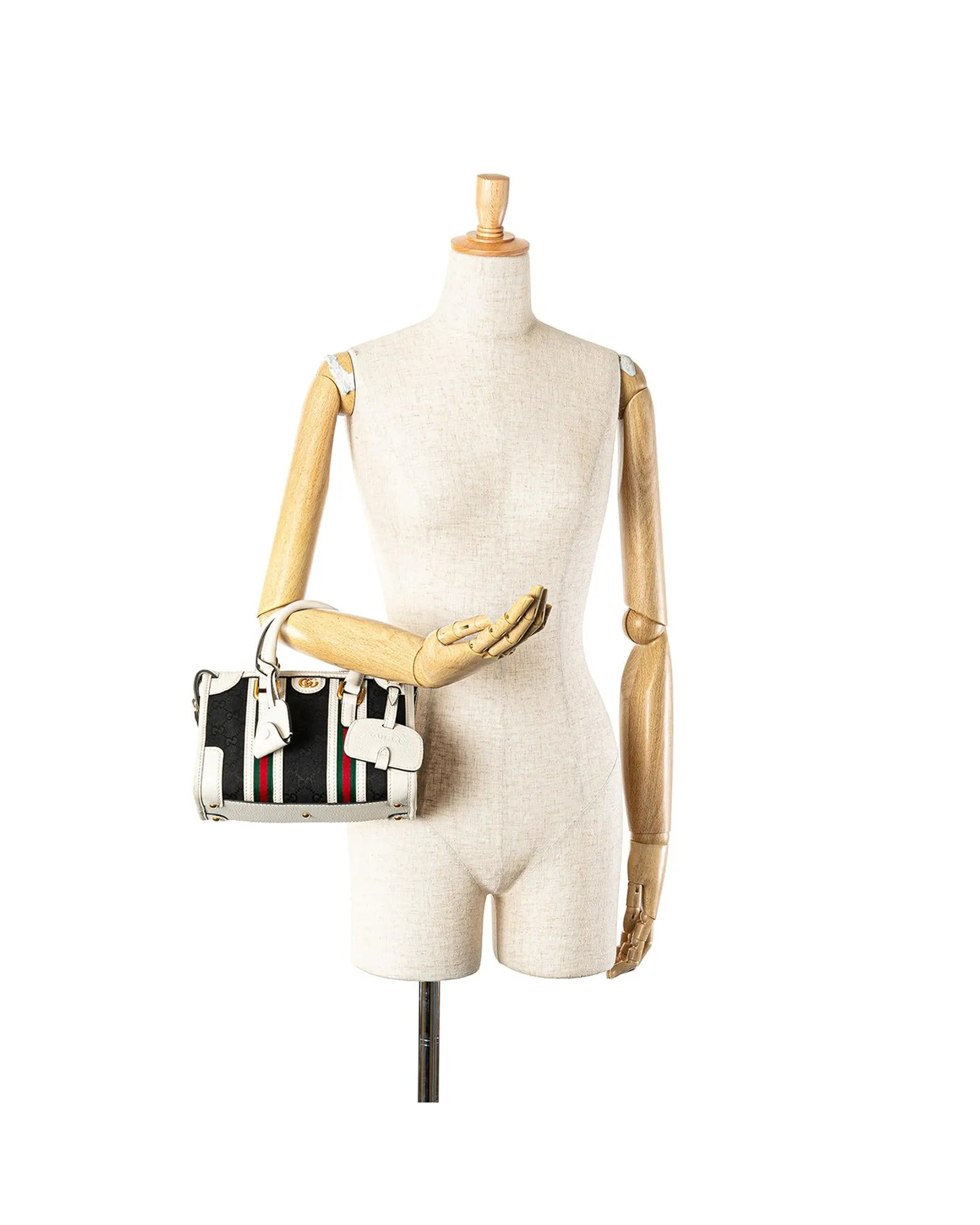 Mini GG Canvas Bauletto Satchel with Leather Trim and Rolled Handles